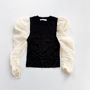 ZARA organza puff sleeve knit top size M